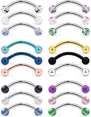 Yaalozei 20G 16G Eyebrow Rings 316L Surgical Steel Daith Rook Earrings Curved Barbell Vertilcal Lip Labret Studs Rings Piercing Jewelry for Women Men 6mm 8mm 10mm Bars Length