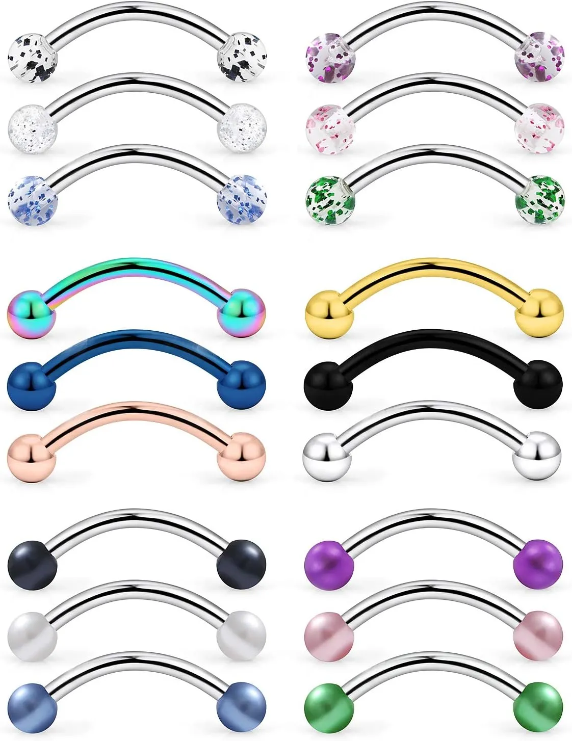 Yaalozei 20G 16G Eyebrow Rings 316L Surgical Steel Daith Rook Earrings Curved Barbell Vertilcal Lip Labret Studs Rings Piercing Jewelry for Women Men 6mm 8mm 10mm Bars Length