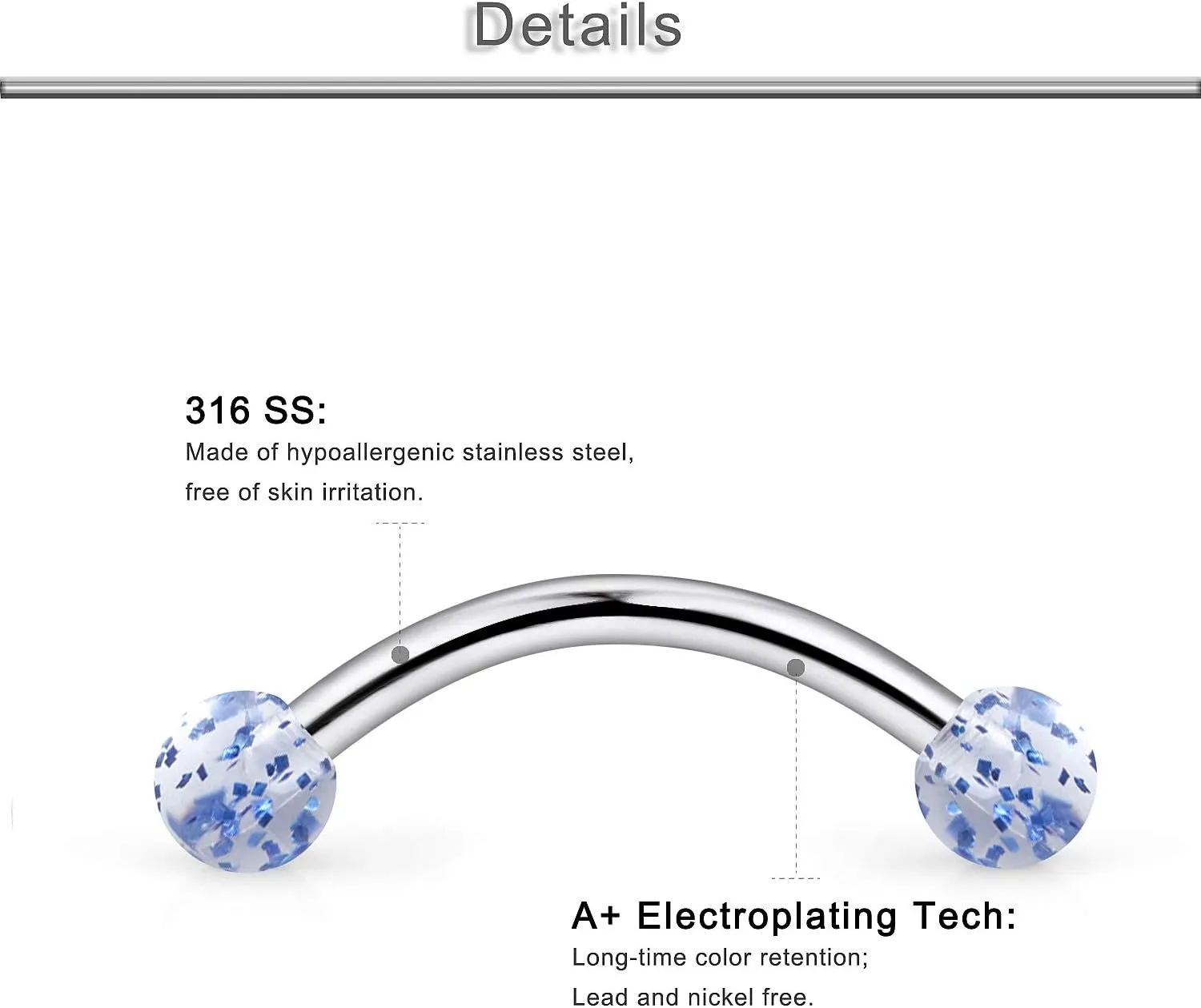 Yaalozei 20G 16G Eyebrow Rings 316L Surgical Steel Daith Rook Earrings Curved Barbell Vertilcal Lip Labret Studs Rings Piercing Jewelry for Women Men 6mm 8mm 10mm Bars Length