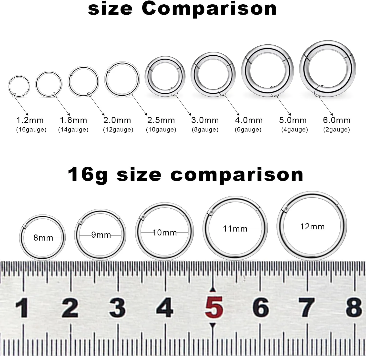 Yaalozei 2G 4G 6G 8G 10G 12G Hinged Large Septum Rings Clicker Surgical Steel Ear Gauges Tunnels Plugs Hoop Earrings Expander Taper Stretching kit Big Septum Nose Ring Piercing Jewelry for Men Women