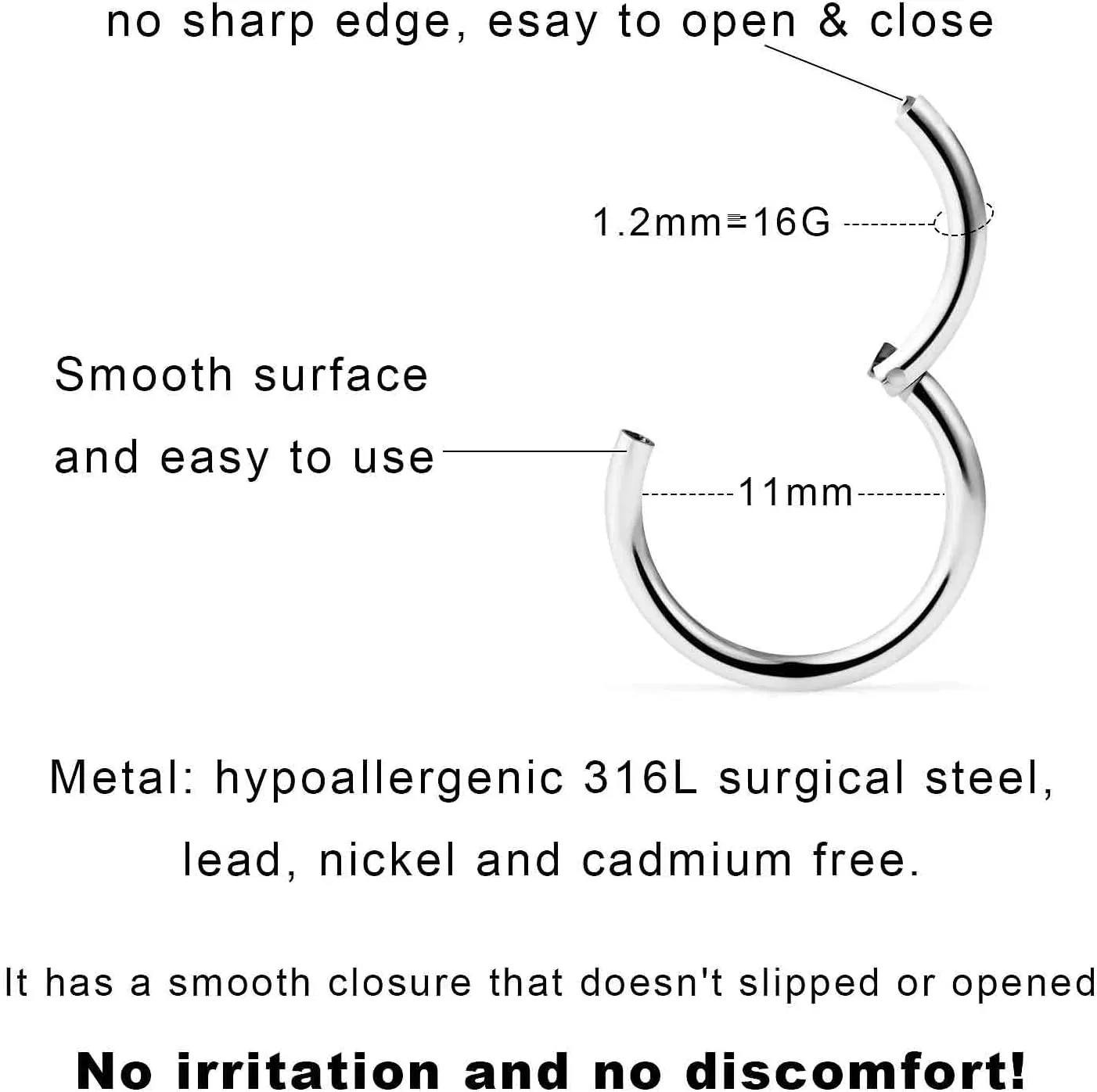 Yaalozei 2G 4G 6G 8G 10G 12G Hinged Large Septum Rings Clicker Surgical Steel Ear Gauges Tunnels Plugs Hoop Earrings Expander Taper Stretching kit Big Septum Nose Ring Piercing Jewelry for Men Women