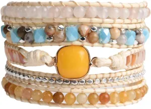 YGLINE Natural Stone Beaded Healing Wax String 5 Wraps Bracelets