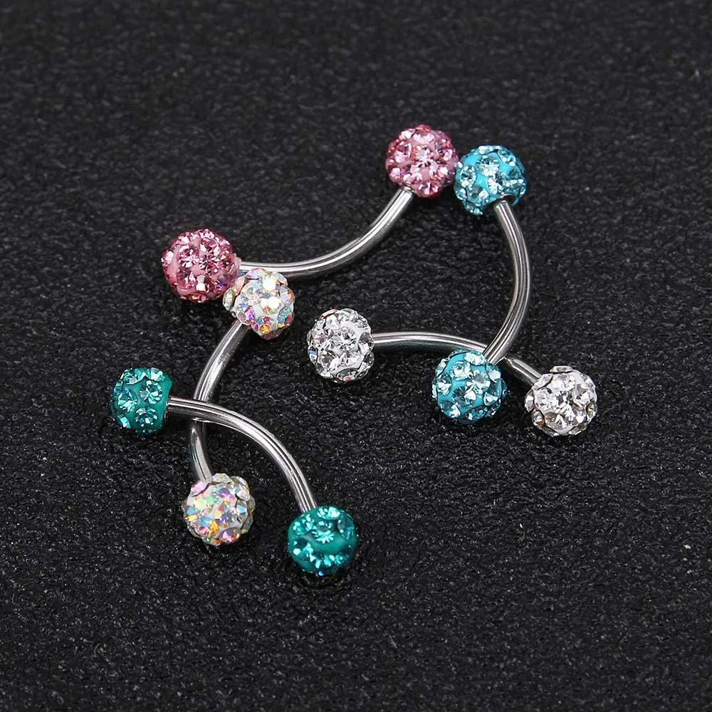 ZS 16 Gauge Eyebrow Rings Curved Barbell 4mm Crystal Ball Belly Button & Nipple Rings