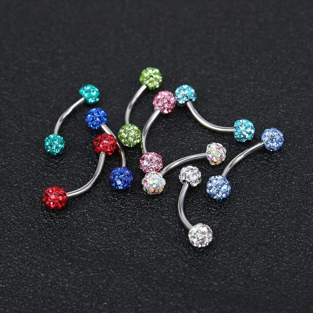 ZS 16 Gauge Eyebrow Rings Curved Barbell 4mm Crystal Ball Belly Button & Nipple Rings